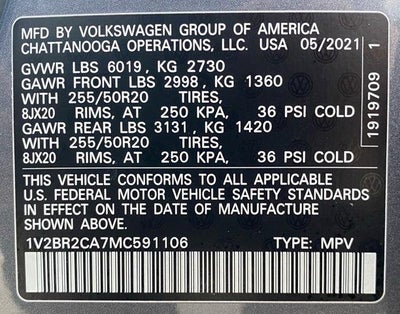 2021 Volkswagen Atlas 2021.5 3.6L V6 SEL 4MOTION
