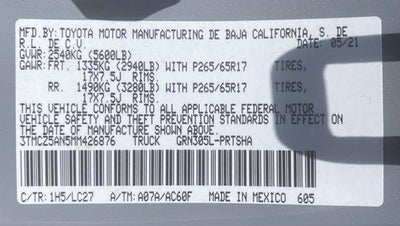 2021 Toyota Tacoma 4WD 4WD TRD Sport Double Cab 5' Bed V6 AT (Natl)