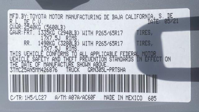2021 Toyota Tacoma 4WD 4WD TRD Sport Double Cab 5' Bed V6 AT (Natl)